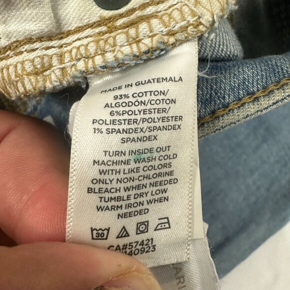 Loft Curvy High Waist Flare Crop Denim Jeans Size 0 Distressed Hem Blue - Picture 7 of 7